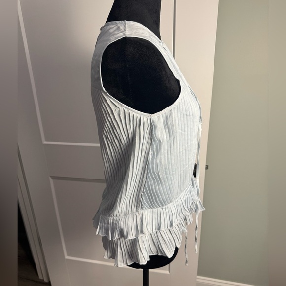 REISS Florrie Eyelet Detailed Sleeveless Blouse ruffled high low pleated tie - Picture 4 of 10